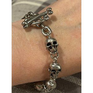 Flat Skull Chain Pewter Bracelet
